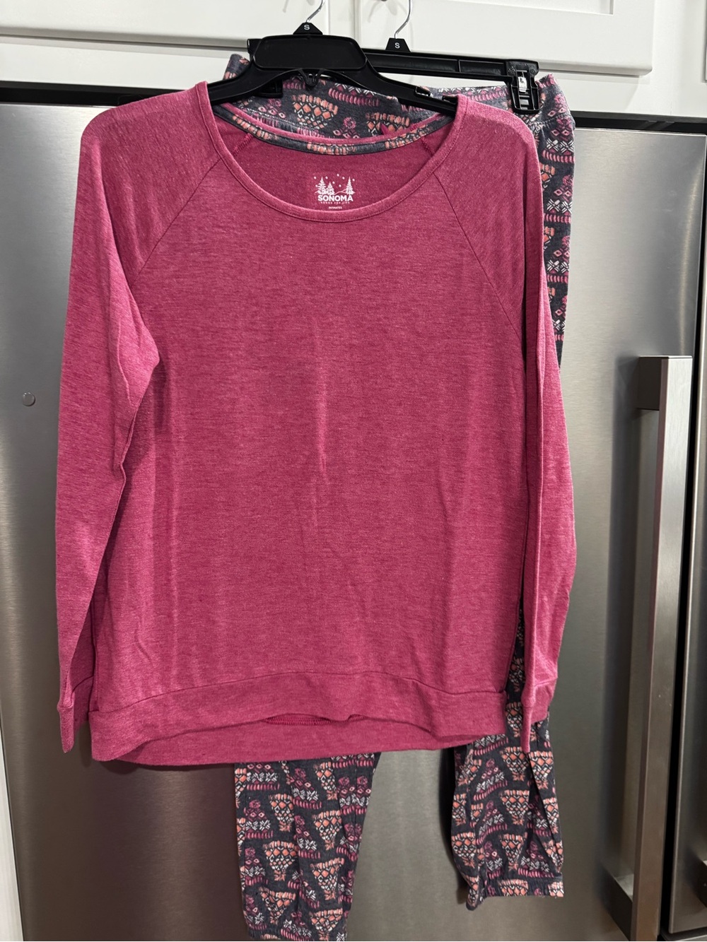 Sonoma Raspberry Long-Sleeve Crewneck Sweatshirt and Pants-Pajama Set